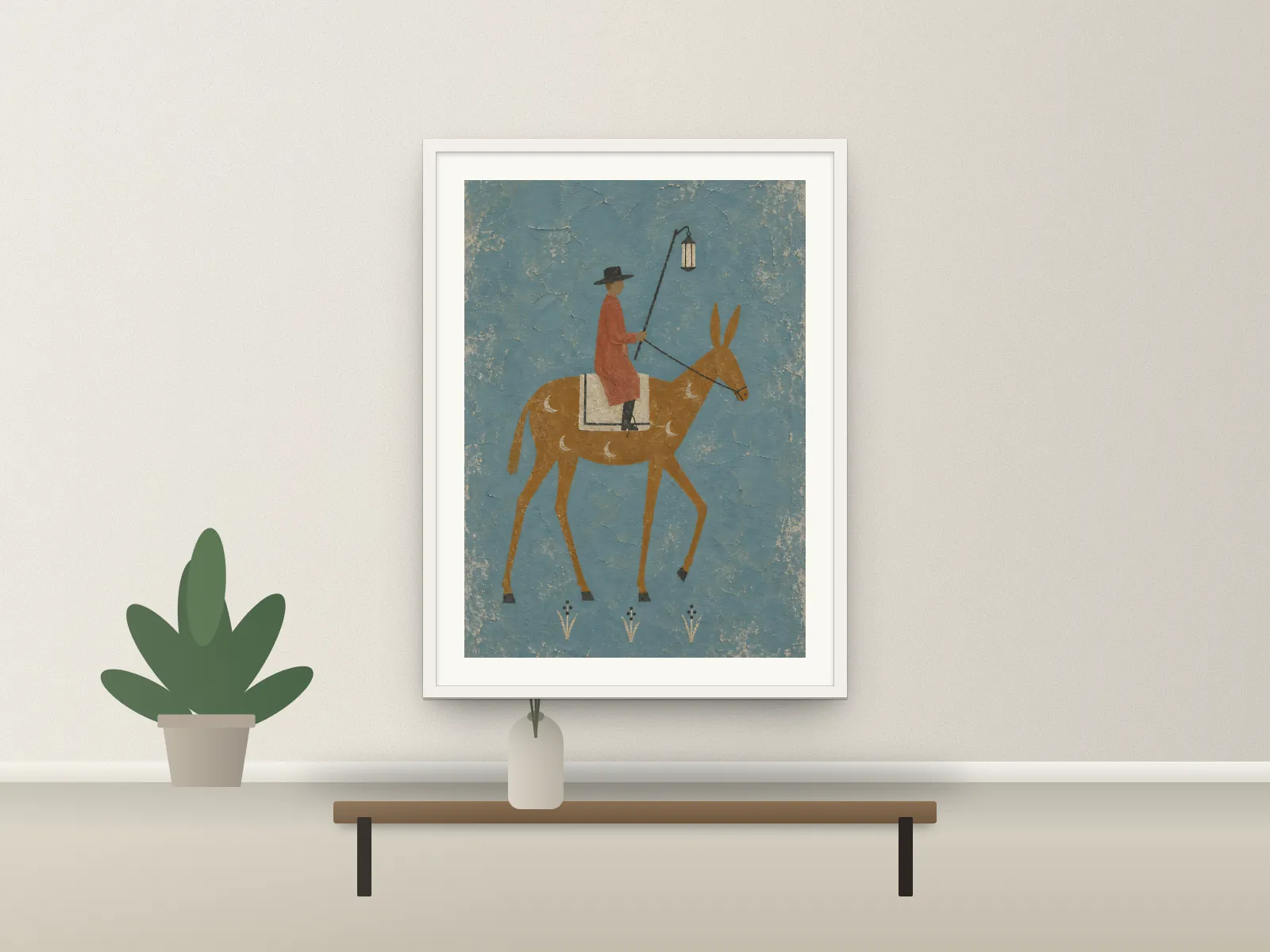 Lantern Bearer, Blue in a hallway