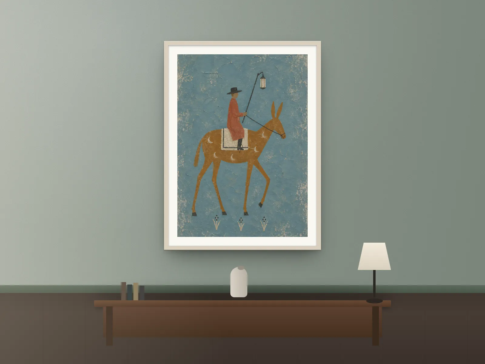 Lantern Bearer, Blue in a study